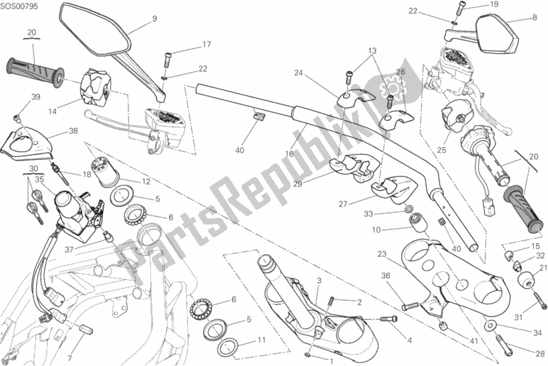 All parts for the Handlebar of the Ducati Diavel Xdiavel Thailand 1260 2017